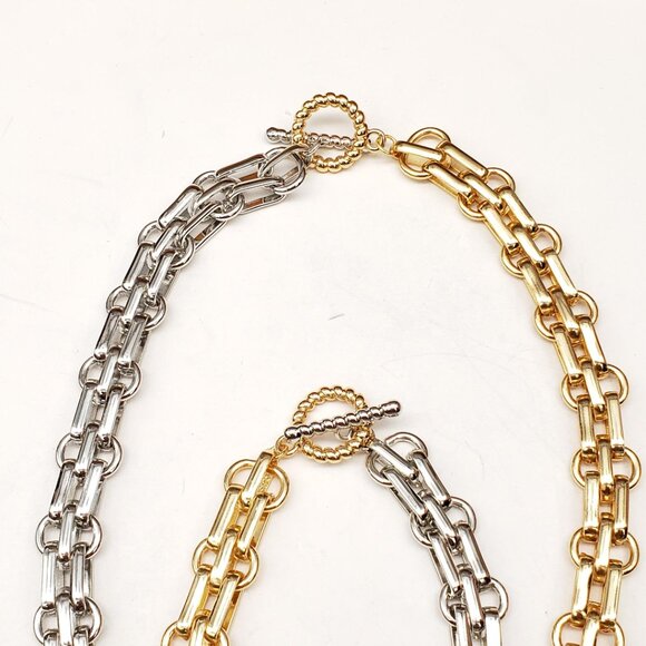 2 Tone Silver and Gold Plated Necklace and Bracelet - Picture 4 of 16